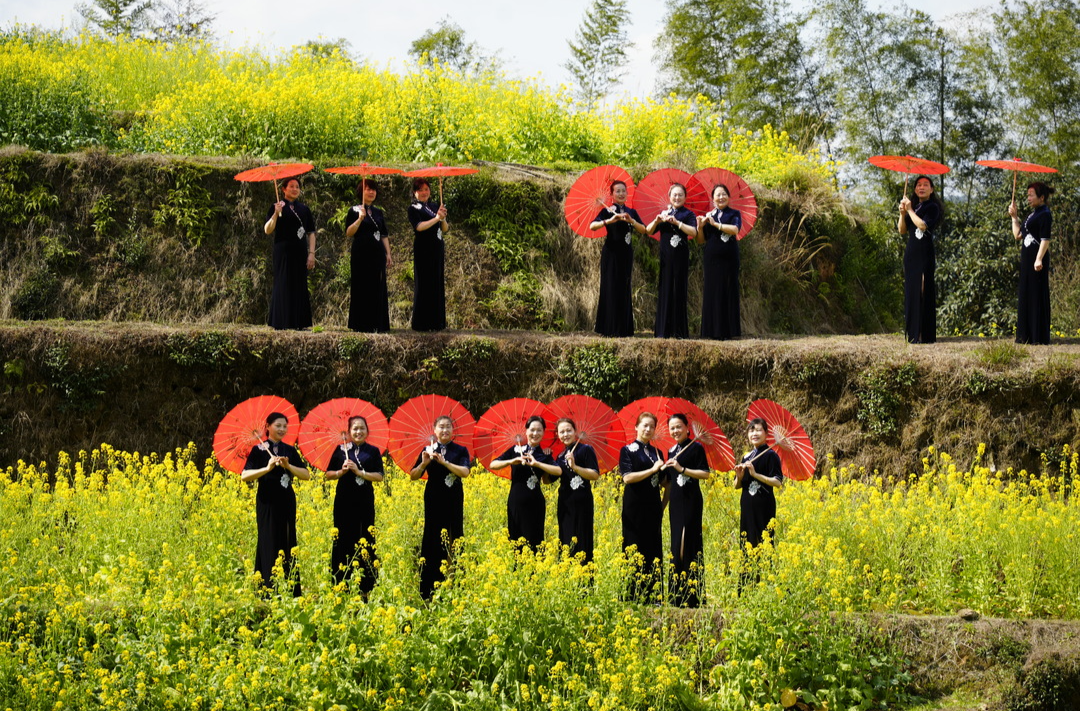 绥宁：油菜花海邂逅旗袍秀 带火了乡村旅游